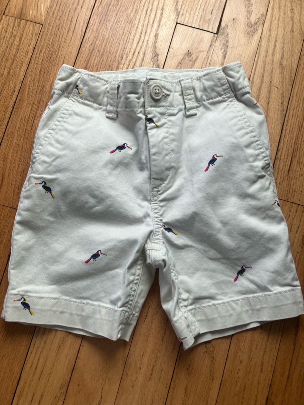 GAP Khaki Kids' Shorts with Embroidered Multicolor Toucan Motifs
